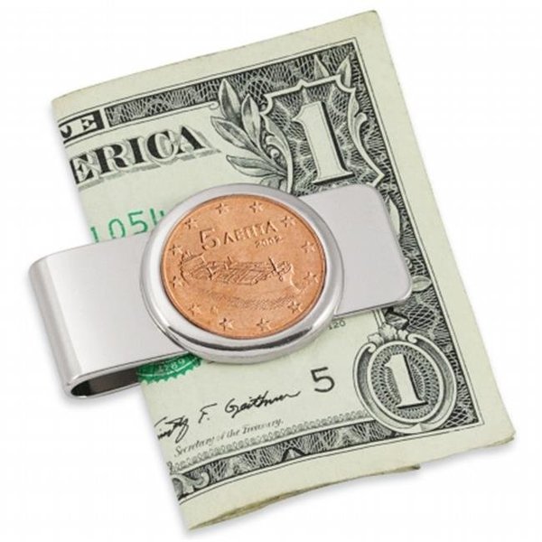 Upm Global Llc UPM Global LLC 12533 Greek Ship Five Cent Euro Coin Silvertone Money Clip 12533